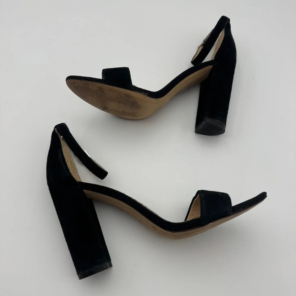 Sam Edelman Yaro Black Suede Block Heel Sandals Womens Size 8M Open Toe Strappy